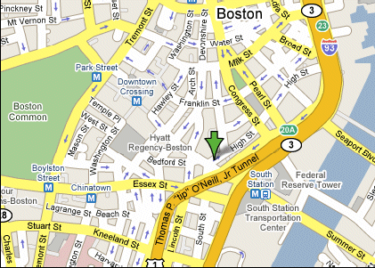 Map courtesy of Mapquest and indicates our High Street location in downtown Boston